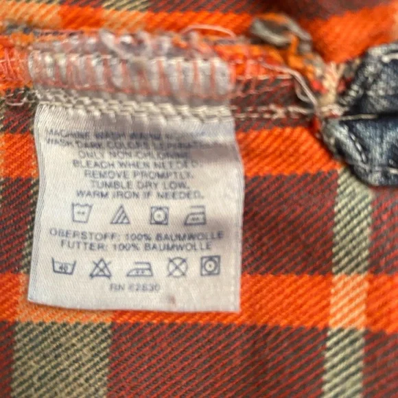 Lands' End Denim Shacket with Orange Plaid Lining - Picture 4 of 9